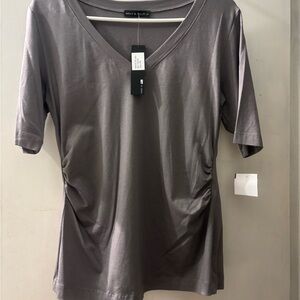 Nally & Millie Slate Gray V-Neck Short Sleeve Top